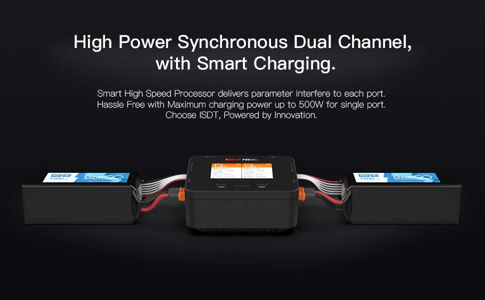 The P20 charging two packs at once, one on each side channel